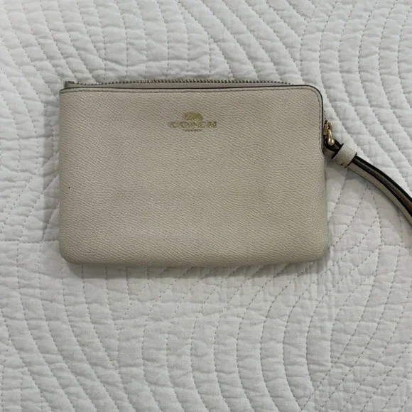 Coach Beige Wristlet with Gold Accents - Picture 1 of 4